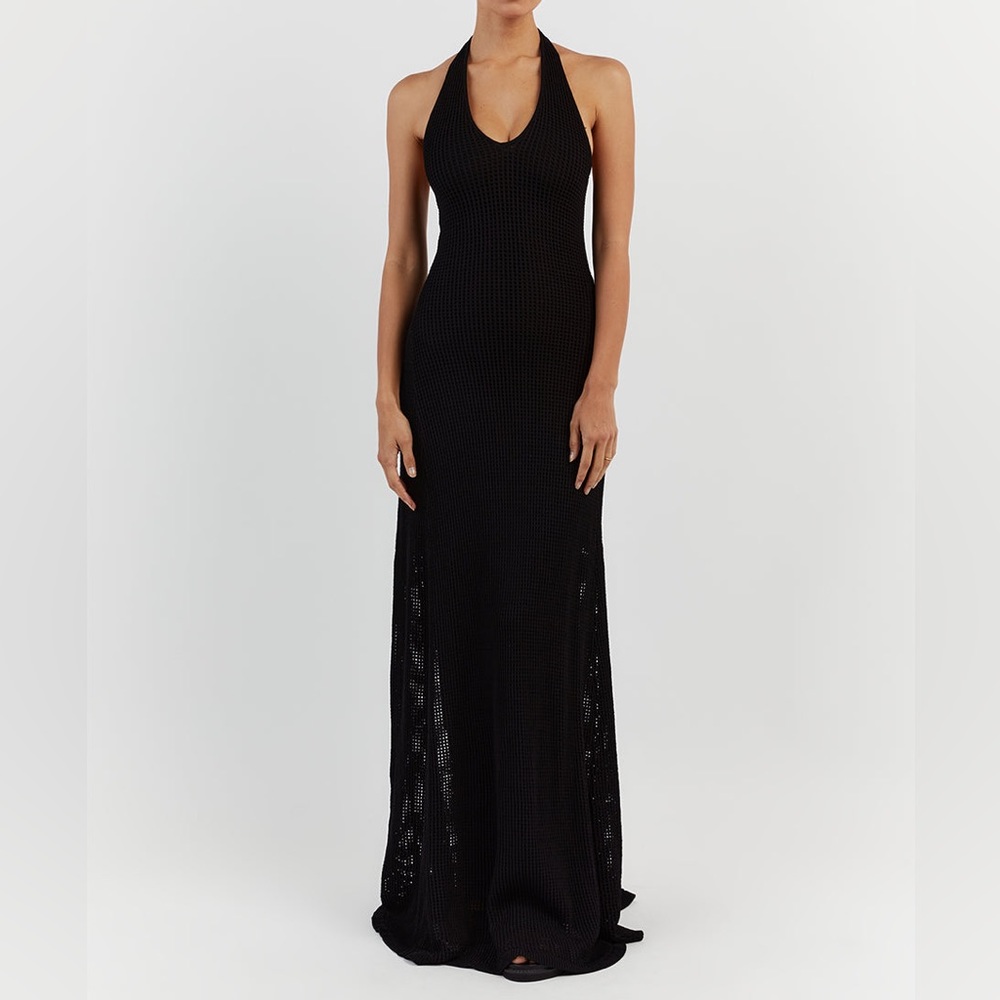 Dissh OPHELIA BLACK CROCHET HALTER MIDI DRESS